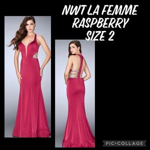 NWT La Femme Raspberry with silver beaded straps size 2